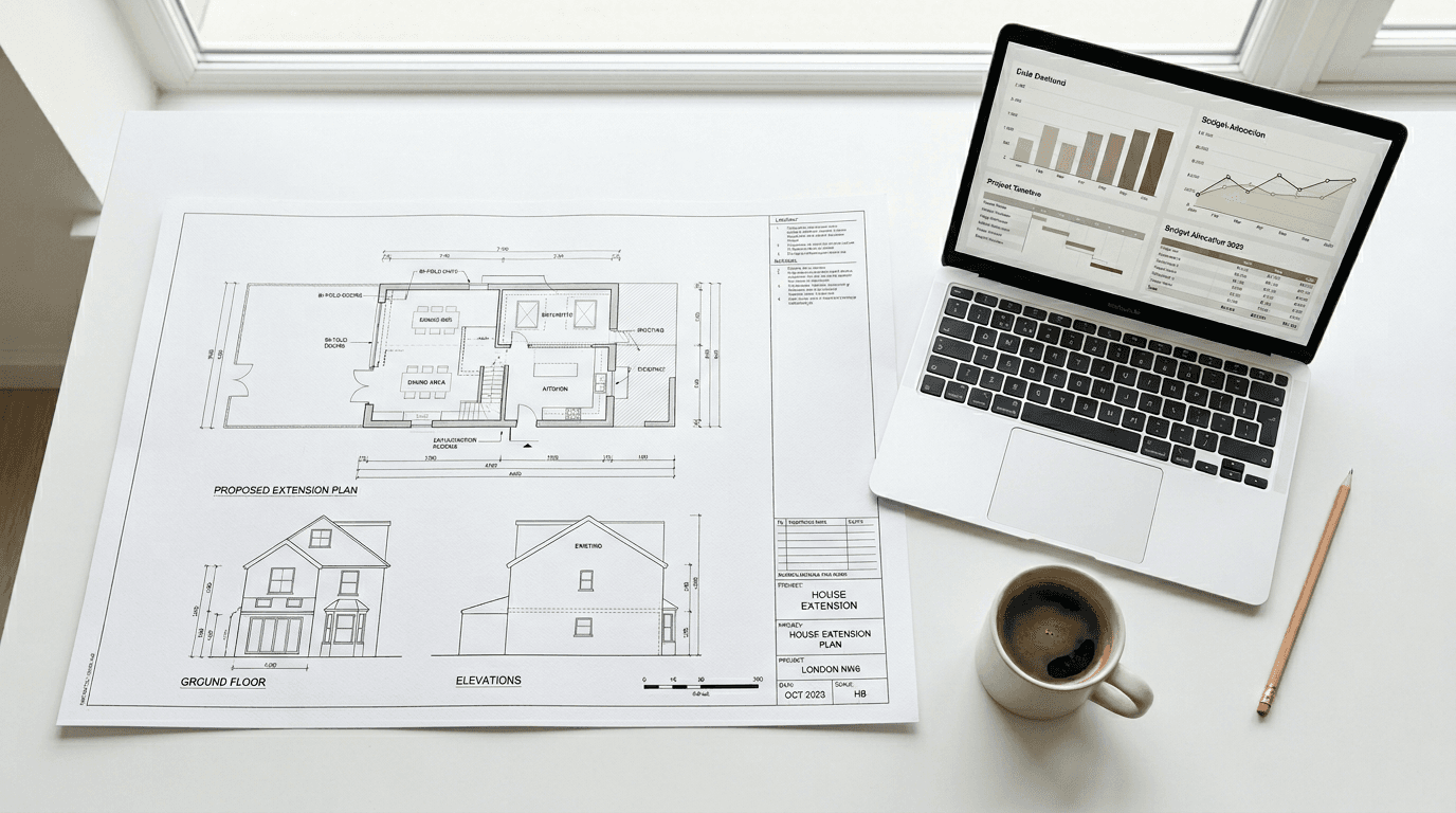 AI-powered home extension cost estimate plans showing detailed project breakdown